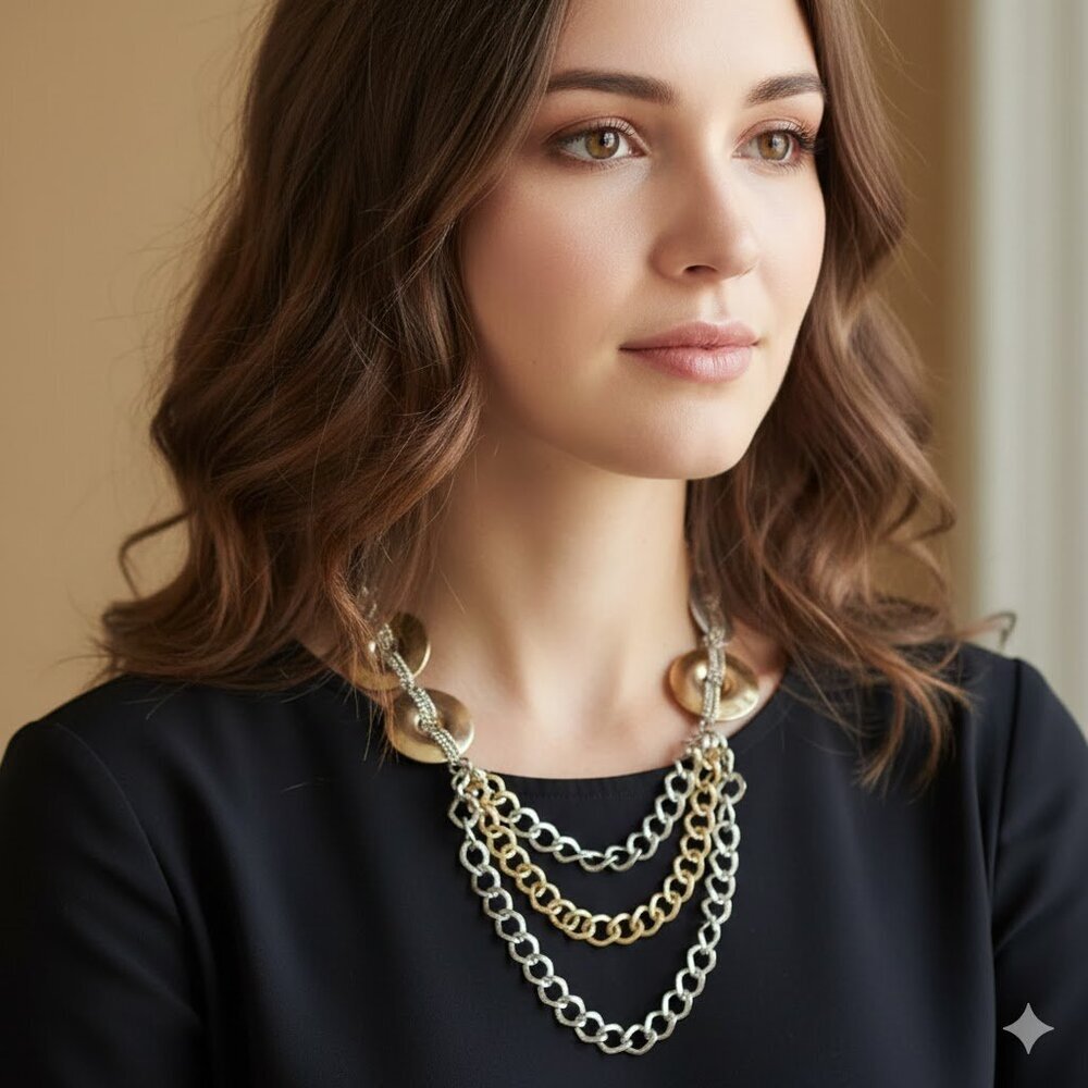 Modern Gold and Silver Chain Necklace